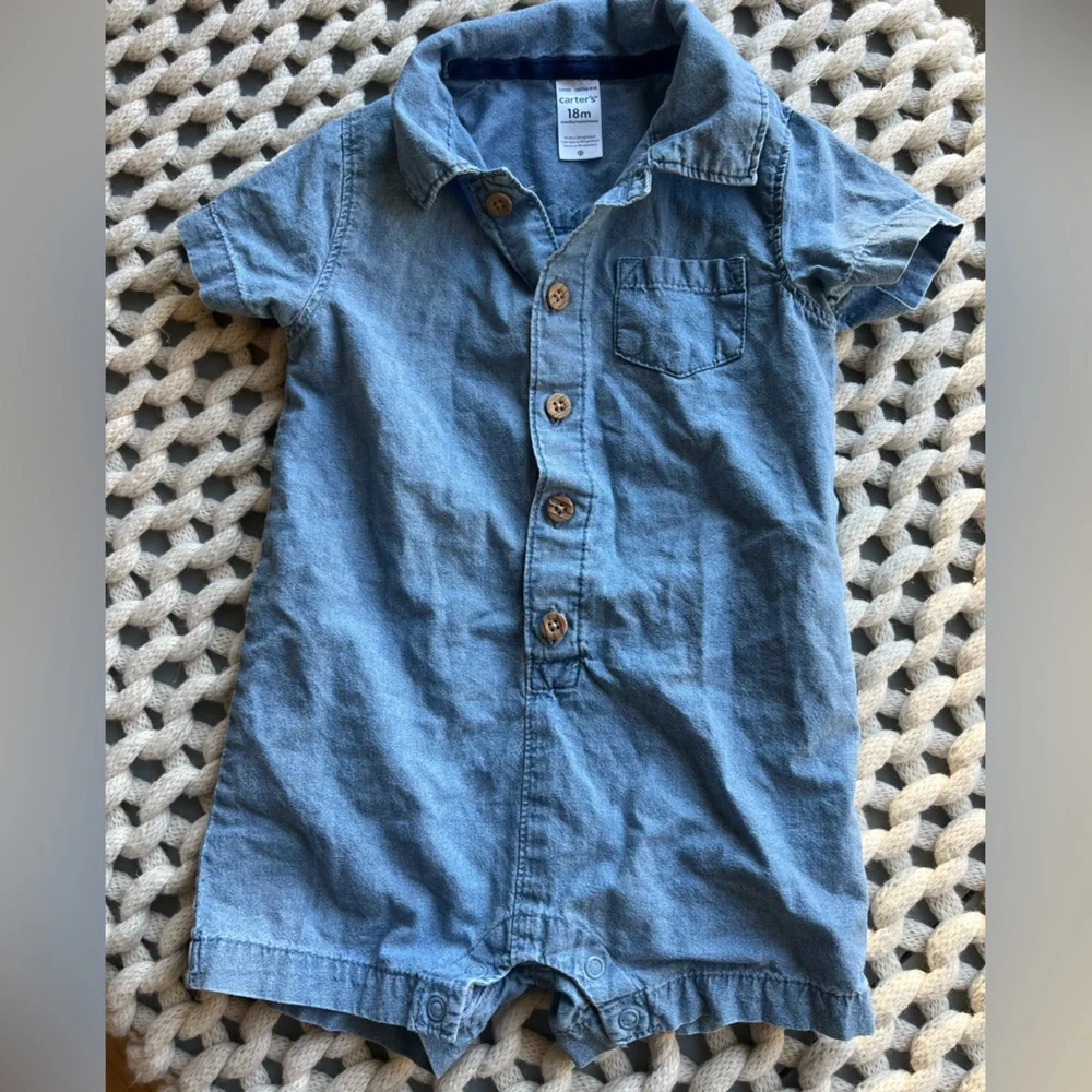 Carters 18m collared denim blue shortie
